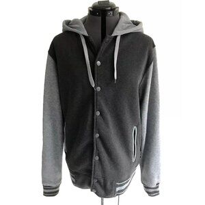 Ring of Fire Varsity Jacket Men's, L, Hooded Pockets Snaps Light & Charcoal Gray